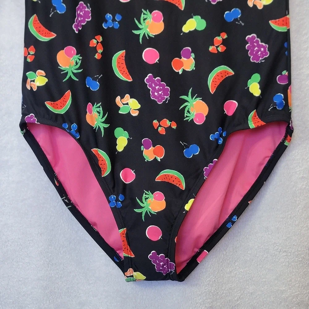 KATE SPADE Rash Guard Size M‎ Black/multi Fruits Swimsuit Long Sleeve NWT